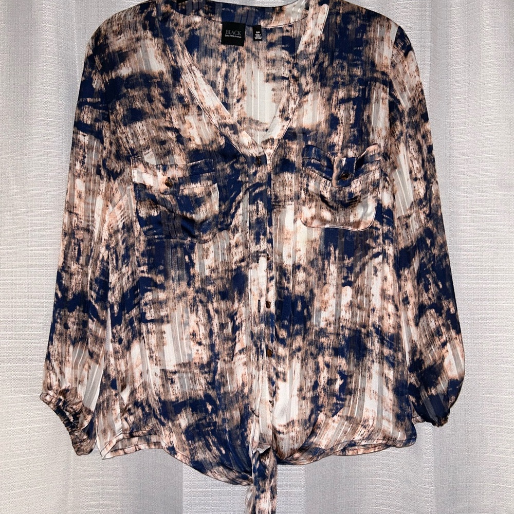 Saks Fifth Avenue Blue and Cream Abstract Blouse